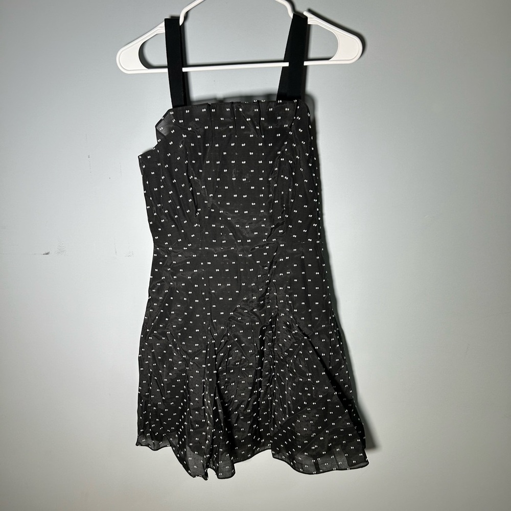 Rebecca Taylor Birdseye Dot Mini Dress Size 2 Black Adjustable Strap